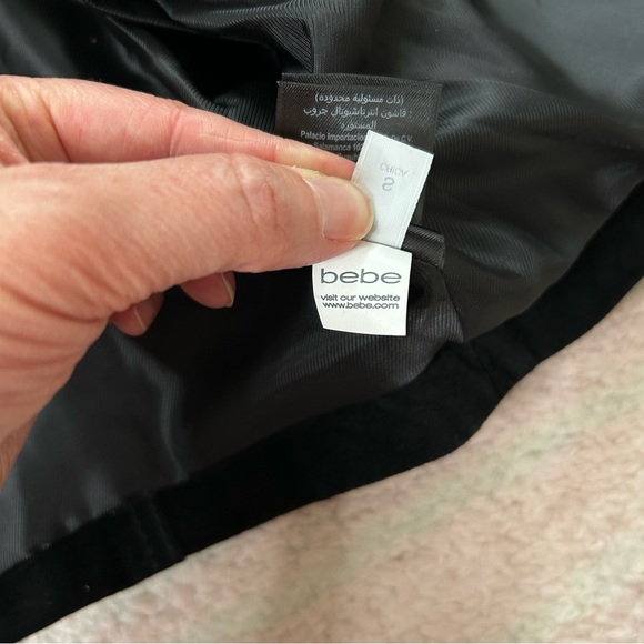 Bebe Black Suede Fringe Moto Western Vest Size Small Asymmetric Zip Bike Week - Picture 5 of 13